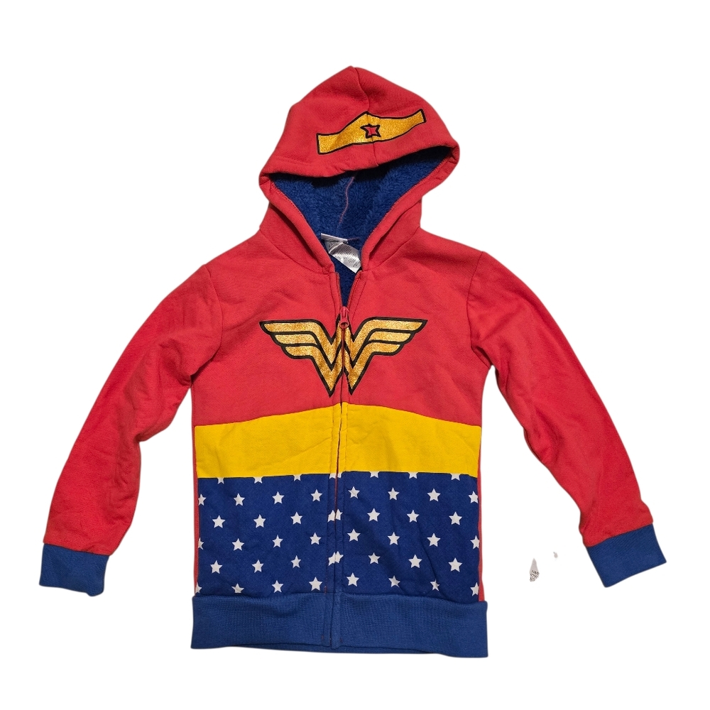 DC Wonder Woman Toddler Girls 5T fleece Lined Full Zip Up Hoodie Sweatshirt